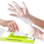 Disposable Food Prep Gloves 200 Pcs - Thickened Plastic Food Safe Disposable Gloves Transparent for Food Handling, Kitchen Cooking Cleaning, Crafting, Large Size