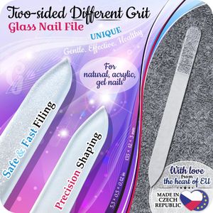 GLADZY Czech Glass Nail File Set – Dual Grit, Callus Remover, Cuticle Pusher