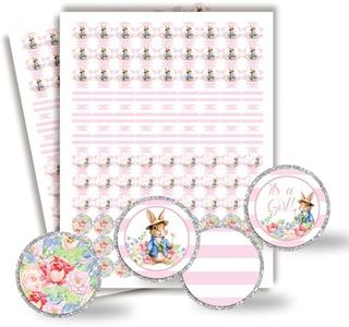 Little Rabbit Girl Baby Shower Kiss Sticker Labels, 300 Party Circle Stickers Sized 0.75 inches for Chocolate Drop Kisses by Amanda Creation, Great for Favors, Treats, Envelope Seals & Goodie Bags