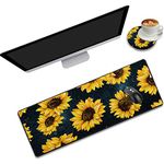 Extended Gaming Mouse Pad, Durable Iarge Waterproof Non-Slip Rubber Base Mouse Pad with Stitched Edges, Suitable for Home Office Gaming Table Mats and Coasters, Galaxy Background Sunflower