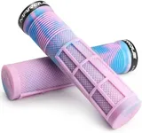 MARQUE Race Mountain Bike Handlebar Grips – Single Lock-On Ring Collar MTB and BMX Bicycle Handle Bar with Non-Slip Grip, Knurly Gritty Pattern and Half Waffle Pattern (Pink Fusion)