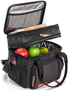 MOV COMPRA Lunch Bags for Men Women, Black Adult Lunch Box for Work, Expandable Leakproof Double Deck Lunch Box Cooler Tote Bag with Removable Shoulder Strap（Black）