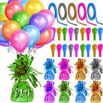 Balloon Weights, Balloons & Ribbons - Includes 12 Balloon Weights 48 Balloons 10 rolls Curling Ribbon