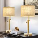 GyroVu Table Lamps Set of 2, Adjustable Height Bedside Lamps Marble Table Lamps with Pull Chain Nightstand Lamps Modern Table Lamp for Living Room Bedroom Office Bulbs Not Included(Gold)