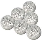 Kepfire Mosaic Glass Solid Sphere 6 Pieces 2.4 Inch Crackl Balls Coffee Table Set Vases Wedding Christmas Party Decorative - Silver