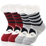 Zando Fluffy Funny Cuddly Socks Children's House Socks Children Non-Slip Thermal Socks for Girls and Boys, 2 pairs of black and red, 6-8 Jahre