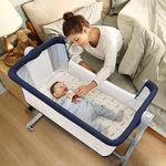 Li’l Pengyu Bedside Bassinet for Baby, Adjustable Baby Bassinets Bedside Sleeper with Cotton Mattress,Tool-Free Assemble Portable Rolling Cribs with Travel Bag Large Breathable Mesh (Blue)