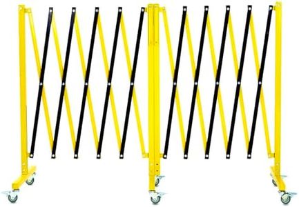 Garvee 19.8 FT Industrial Expandable Metal Barricade, Rotatable & Portable Safety Barrier with a Warning Board and Casters, Retractable Traffic Fence Mobile Safety Barrier Gate Yellow Black