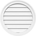 12"W x 12"H Round Surface Mount PVC Gable Vent: Functional, w/ 2"W x 1-1/2"P Brickmould Frame