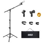 AKOZLIN Tripod Boom Microphone Stand Microphone Stands with 2 Mic Clip Holders & Carrying Bag Folding Mic Stand Floor for Wedding Stage Studio Singing Speech Performance