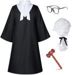 Irtysh Halloween Robe Judge Lawyer Unisex Adult Party Graduation Gown Costume Cosplay Wooden Gavel Wig Glasses Gloves set(L)