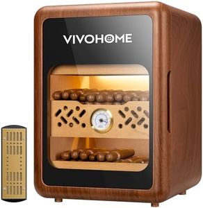 VIVOHOME Humidor Box 3 Shelves, 200 Counts Humidor Cabinet with Light, Spanish Cedar Wood Inner Shelves and Drawer, Accurate Hygrometer, Humidifier, for Men Brown