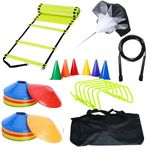 Advanced Sports Complete Agility Training Kit: 4m Ladder, 50 Saucers, 12 Cones (6"), 6 Hurdles (70cm), Speed Chute, Jump Rope, Carry Bag - All-in-One Solution