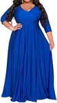 IyMoo Women's Plus Size Half Sleeve Wrap V Neck Back Zipper Long Formal Party Maxi Dress Evening Gown, Blue, 4X-Large