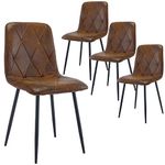 Artist Hand Set of 4 Dining Chairs for Living Room Dining Room, Vintage Faux Suede Dining Chairs Set of 4 with Upholstered Seat Solid Metal Legs, Brown