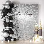 COKAOBE Shimmer Wall Backdrop Silver Sequins Backdrop 24PCS Decoration Panels, Photo Backdrops for Birthday, Anniversary Wedding Engagement Decoration (Silver)