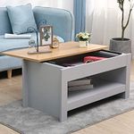 FUSIDE Wooden Coffee Table with Sliding Top and Hiden Storage Shelf,Living Room Furniture,Home Modern Style,White,85x47x42cm (Grey)