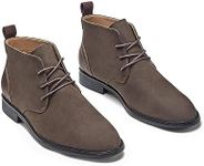 Coutgo Mens Chukka Boots Dress Desert Ankle Boots Lace Up Suede Stacked Low Heel Mid Top Booties Shoes, Coffee, 10.5