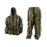 FORWO Ghillie Suits 3D Leaves Woodland Camouflage Clothing Outdoor Army Military Camo Clothes for Jungle Hunting, Paintball, Airsoft, Wildlife Photography, Halloween (Adult)