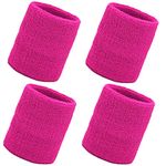 Wristbands Sweatbands Wrist Men Women 4 PCS Sports Sweat Bands for Gym Sports Running Exercise Tennis Basketball Moisture Wicking(Size: 3.15 x 3.15 inches) (4 pcs-Pink)