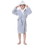 Hooded Herringbone Cloudy Penguin Boys Fleece Comfy Robe, Long and Soft Kids Bathrobe(1-12 Year)