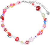 Y2K Necklace for Women Colorful Fruit Pearl Choker Necklace Cute Mushroom Yin Yang Beaded Necklace Handmade Resin Flower Jewelry, Resin, resin