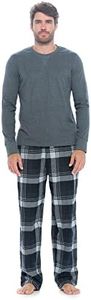 Ashford & Brooks Men’s Long-Sleeve Top Flannel Pants Pajama Sleepwear Set, Grey Plaid, 3XL