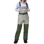 BASSDASH IMMERSE Women’s Breathable Stocking Foot Fishing Waders Waterproof Lightweight Chest Wader, Light Tan/Green, Large 8-9