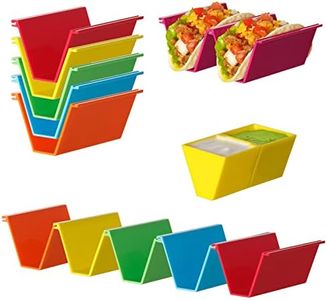 Colorful Taco Holder Stands - Set of 12 with 2 Condiment Dishes,Taco Tray Plates for Taco Bar Gifts & Accessories,Large Plastic Stackble&Convenient Taco Shell Rack,BPA-Free, Dishwasher&Microwave Safe