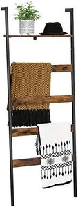 VASAGLE Blanket Ladder, Wall-Leaning Rack with Storage Shelf, for Blankets, Quilt, Towels, Scarves, Steel Frame, Industrial Style, Rustic Brown and Black ULLS012B01