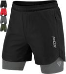 RDX Men’s Running Shorts, 2 in 1 Athletic Breathable Short Compression Liner, 2 Zipper and 2 Phone Pockets, Lightweight Quick Drying Elastic Shorts for Sports Workout Jogging Cycling Gym Bodybuilding