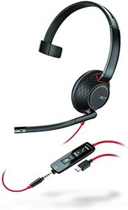 Plantronics - Blackwire 5210 - Wired, Single Ear (Monaural) Headset with Boom Mic - Computer Headset - USB-C, 3.5 mm to Connect to Your PC, Mac, Tablet and/or Cell Phone, Black