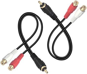 VCELINK RCA Y Splitter (8 Inch), 1 Male to 2 Female Stereo Audio Cable, Gold Plated Dual RCA Female Adapter for Subwoofer, Car Radio, Amplifier, TV, Digital Audio, 2 Pack