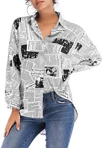 OFFSCH Women Newspaper Print Shirt Single Breasted Blouse Lapel Neck Sleeve Size Spring Fashion