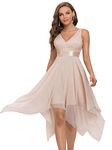 Ever-Pretty Women's Sleeveless V Neck Empire Waist A Line Lace Chiffon Midi Cocktail Evening Dresses with Asymmetry Hem Blush 14UK