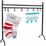 BIRDROCK HOME 8 Hook Deluxe Christmas Stocking Holder Stand - Heavy Duty Freestanding Rack with Removable Stocking Hooks - Iron Metal Design for Hanging Stockings, Ornaments, and Holiday Decor - Black