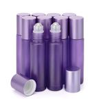 Kesell 10pcs Essential Oil Roll-on Bottles with Aluminum Cap, 10ml Frosted Purple Glass Perfume Bottles Stainless Steel Roller Balls Vials for Aromatherapy, Perfume Oils