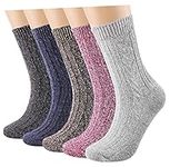 JaosWish 5 Pairs Thermal Wool Socks for Women and Girls, Ladies Nordic Warm Thick Knitting Casual Socks for Winter