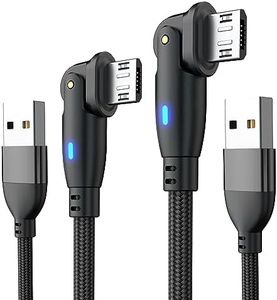 Micro USB Cable Right Angle 2m Android Charger Cable Nylon Braided Micro Charger Cord for Samsung Galaxy S7 Edge，Controller, Kindle,MP3(Black-2pack)