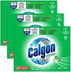Calgon Waschmaschinen-Reiniger Hygiene Plus, Unparfümiert, Tablette, 3 Packungen à 48 Stück, für makellose Waschergebnisse und optimalen Schutz gegen Kalkablagerungen