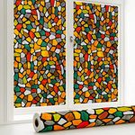 PRIVAC™ Vinyl Self Adhesive Window Films for Glass Privacy Frosted Glass Film Decorative Window Sticker Window Tinting for Home & Office Glass Bathroom Living Room - Colorful Stones (12x48 Inch)