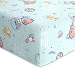 Haus and Kinder 100% Cotton Fitted Cot Crib Sheet | Bed Sheets for Newborn Baby Crib Mattress | Deep Pocket All Round Elastic Fitted Crib Sheet for Baby| Size 132 cm x 71 cm | Spacewalk