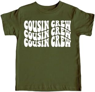 Cousin Crew Wavy T-Shirts for Toddler & Youth Kids Fun Family Matching Outfits, White on Military Green Shirt, 2T