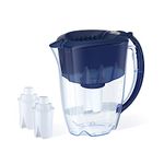 AQUAPHOR 7 Cup Dark Blue Ideal Fridge Water Filter Pitcher with 3 x B15 Filters, Easy Fill Sliding lid, Reduces Chlorine, limescale and Heavy Metals. BPA Free