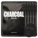 LAPCOS Charcoal Sheet Mask, Daily Face Mask with Salicylic Acid and Tea Tree Oil to Detoxify and Tighten Skin, Korean Beauty Favorite, 5-Pack