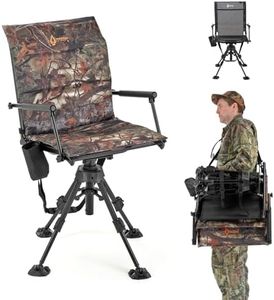 ARROWHEAD OUTDOOR Wide Folding 360° Hunting Swivel Blind Chair with Removable Camouflage Seat Pad, Armrest, No-Sink Feet, Shoulder Strap, Mesh Chair, Adjustable Height