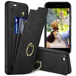 XcaseBar for iPhone 6 Plus/6S Plus Wallet case with [360°Rotation Ring Kickstand]【RFID Blocking】 Credit Card Holder, PU Leather Phone case Cover Women Men for Apple 6Plus case Black