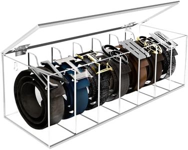 SIKWO Acrylic Belt Organizer with Flap Dust Cover – 7-Compartment Clear Storage Case for Belts, Ties & Bow Ties | Closet & Drawer Display Holder for Men & Women