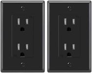 Micmi Decorator Receptacle Outlet, Tamper Resistant, Decorative Electrical Receptacle Outlet, 15Amp 125 Volt, Grounding with Wall Plate UL Listed (2Pack, Black, 15 Amp Outlet)