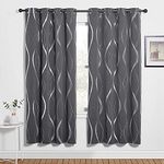 PONY DANCE Grey Curtains 72 Drop - Foil Blackout Curtains Silver Wave Line Printed Thermal Black out Curtains Door Window Curtains & Drapes for Living Room/Bedroom, 46 Inches Wide, 2 Pcs